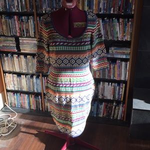 Multi Patterned Fashion to Figure Sweater Dress